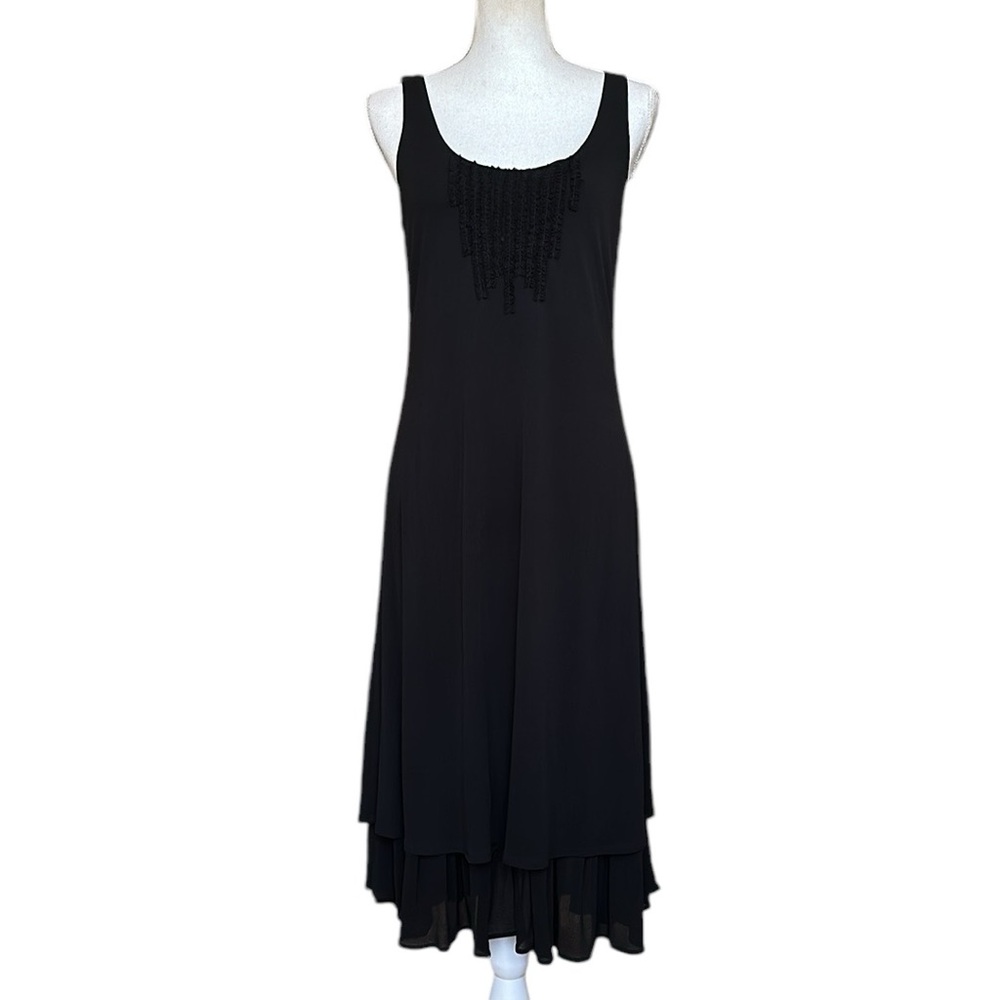 Eileen Fisher Black Sleeveless 100% Silk Dress with Ruffle Size S - 6/8
